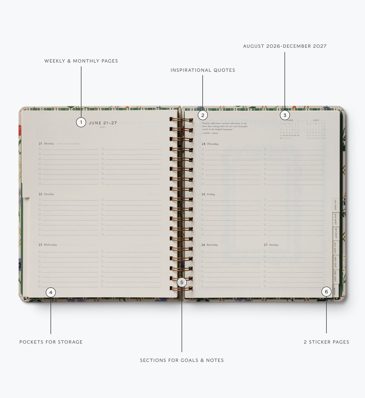 2026-2027 17-Month Academic Hardcover Spiral Planner - Garden Study